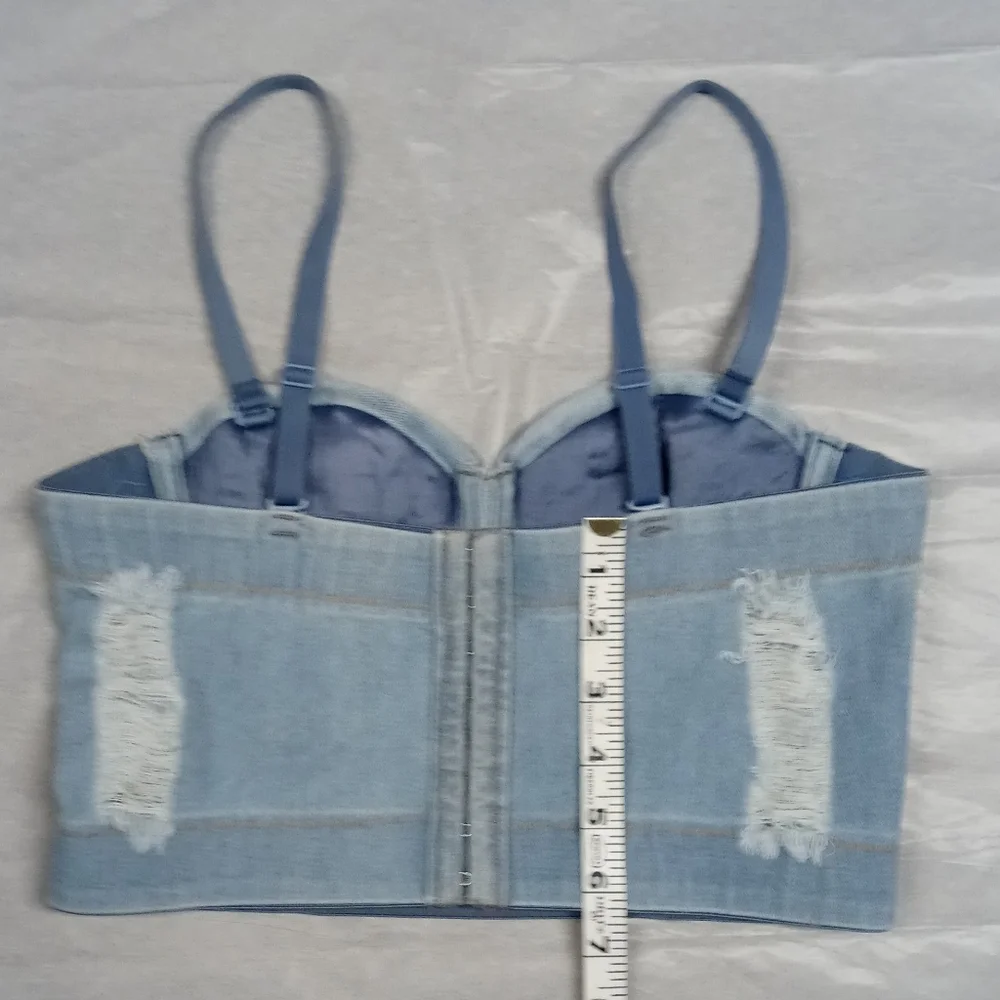Denim Crop Corset Top Blue Jean Corset - Picture 7 of 9